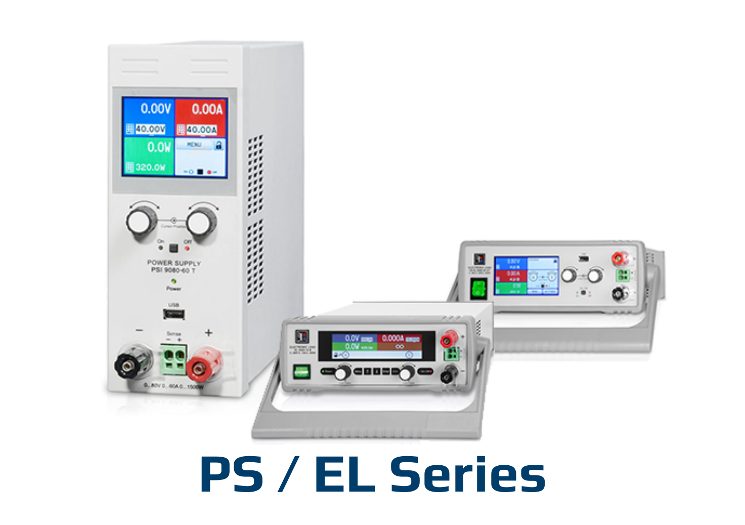 Image encouraging the user to learn more about the ps and el series from EA Powered, there is a learn more button on top of 3 pieces of bench equipment